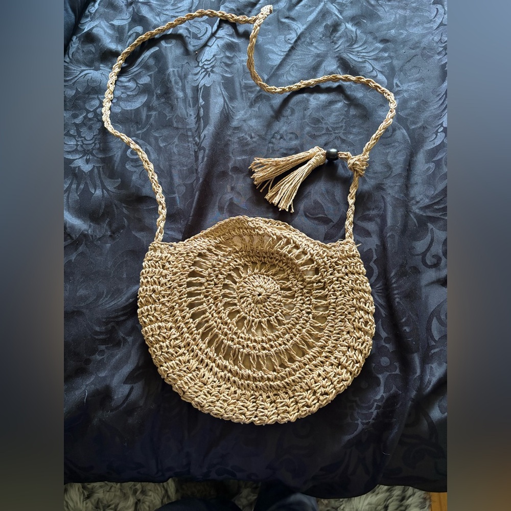 SHEIN Tan Woven Crossbody Bag with Tassel